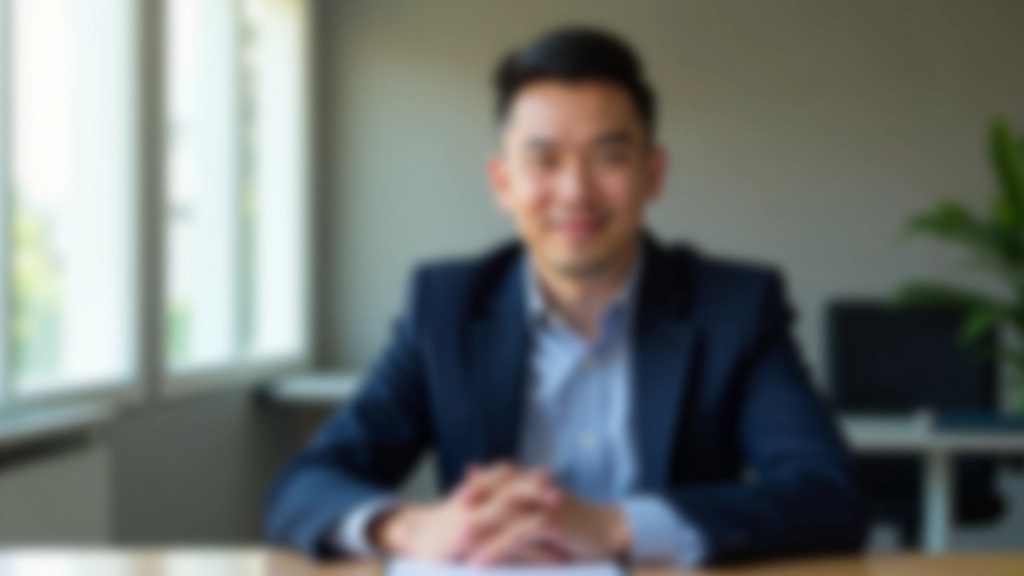 Person sitting at desk with hands on desk in confident posture, sunlight streaming through office window